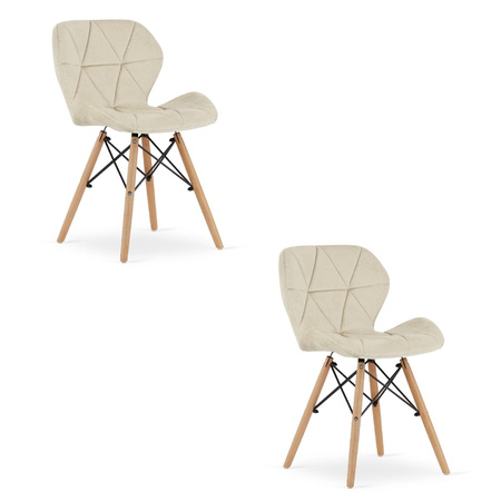 Zestaw 2 beżowych krzeseł tapicerowanych jadalnianych - Beżowe krzesła welurowe