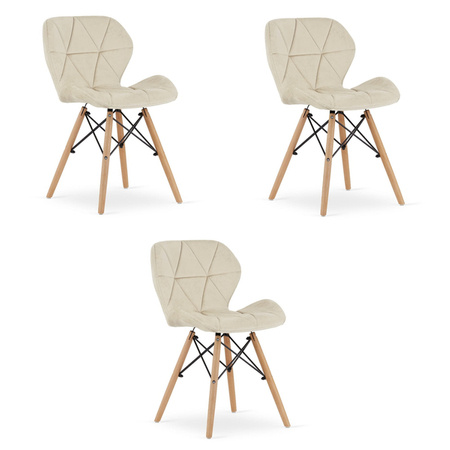 Zestaw 3 beżowych krzeseł tapicerowanych jadalnianych - Beżowe krzesła welurowe