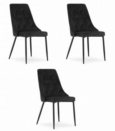 Zestaw 3 czarnych krzeseł do jadalni IMOLA - Stylowe tapicerowane krzesła z aksamitu