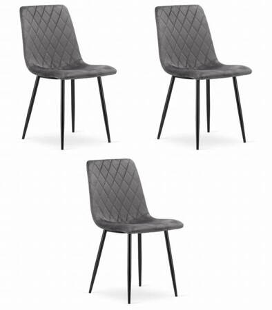 Zestaw 3 krzeseł do jadalni TURIN - Ciemnoszare tapicerowane krzesła z aksamitu