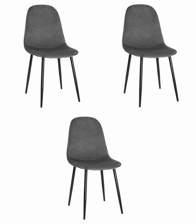 Zestaw 3 prostych krzeseł do kuchni COMO - Czarne tapicerowane krzesła z aksamitu