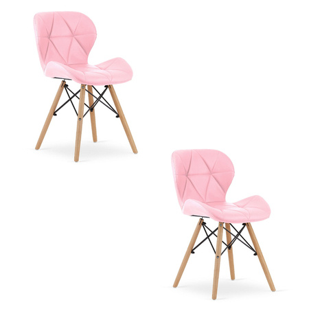 Zestaw różowych krzeseł do jadalni LAGO - Tapicerowane krzesło z eko skóry x2