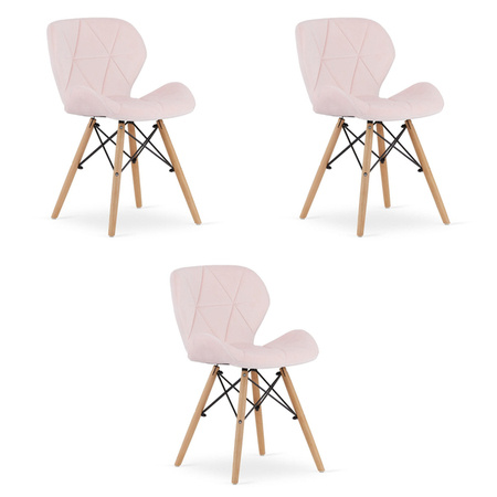 Zestaw tapicerowanych krzeseł z eko skóry LAGO - Różowe krzesła do jadalni x3