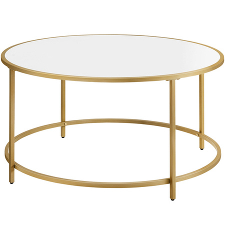 Złoty stolik kawowy z białym blatem - Okrągły stolik kawowy Glamour - VASAGLE LCT091A10